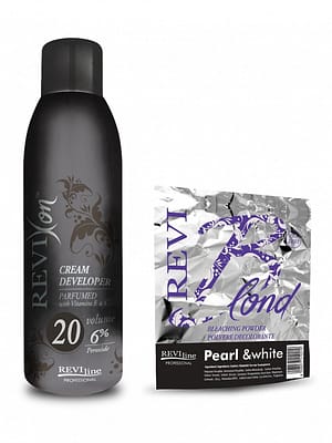 Reviline Bleaching Kit with pearl and white bleaching powder 500 g and 20 vol cream developer 1 L