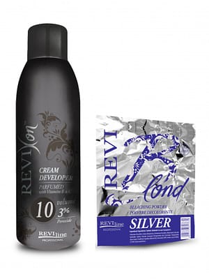 Reviline bleaching kit with silver bleaching powder and cream developer
