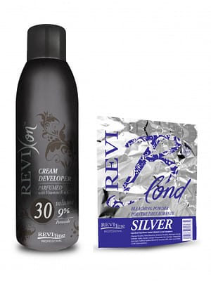 Reviline bleaching kit with silver bleaching powder and 30 vol cream developer