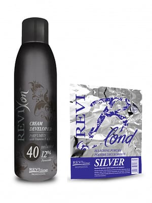 Reviline bleaching kit with silver bleaching powder and cream developer